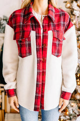Plaid Print Plush Patchwork Contrast Jacket