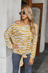 Printed Crew Neck Off Shoulder T-shirt