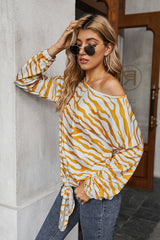 Printed Crew Neck Off Shoulder T-shirt