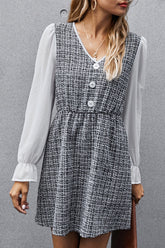 Patchwork Button French Dress