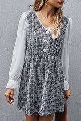 Patchwork Button French Dress