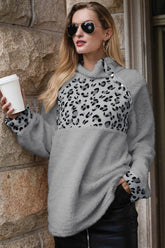 Leopard Patchwork Half-high Collar Plush Hoodies