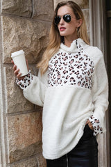 Leopard Patchwork Half-high Collar Plush Hoodies