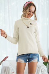 High Collar Pocket Long Sleeve Knit