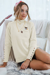 High Collar Pocket Long Sleeve Knit