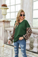 Leopard Stitching Long Sleeve Sweater