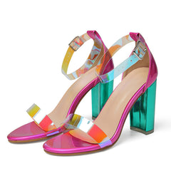 Colorful Round Toe Chunky Heels
