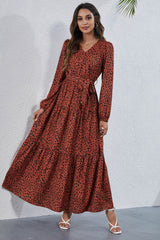 Casual V-Neck Printed Long Dress