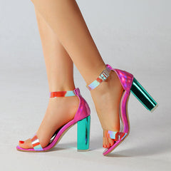 Colorful Round Toe Chunky Heels
