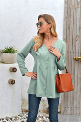 Mid-Length V-Neck Long Sleeve Shirt