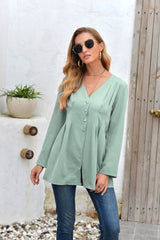 Mid-Length V-Neck Long Sleeve Shirt