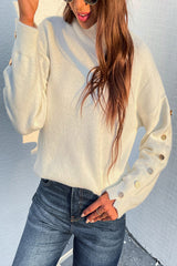 High Neck Button Knit Sweater