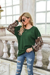 Leopard Stitching Long Sleeve Sweater
