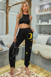 High-waisted Print Straight Sports Trousers
