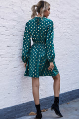 Half High Neck Polka Dot Dress