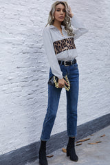 Panelled Leopard Print Long Sleeve Shirt