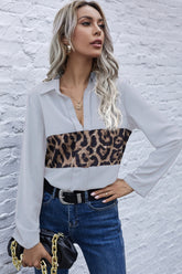 Panelled Leopard Print Long Sleeve Shirt
