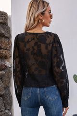 Sheer Embroidery Long Sleeve Shirt