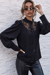 Hollow Lace Lantern Sleeve Shirt