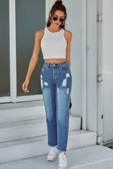 Ripped Denim Straight-leg Trousers
