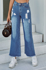 Ripped Denim Straight-leg Trousers