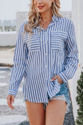 Cotton and Linen Washed Striped Single-breasted Shirt