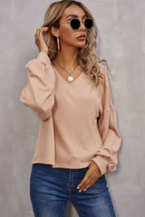 Slim-fit Solid Color V-neck Top