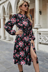 Flower Pattern Slit Dress