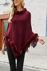 Furry Collar Tassel Cloak Shawl