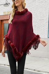 Furry Collar Tassel Cloak Shawl