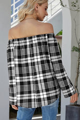 Off-the-shoulder Check Sweater