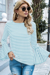 Round Neck Flared Sleeve Striped T-shirt