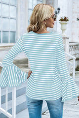 Round Neck Flared Sleeve Striped T-shirt