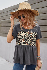 Leopard Print Stitching Loose Shirt