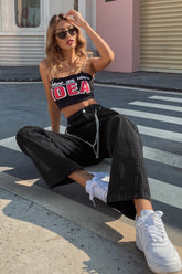 Loose High Waist Chain Straight Trousers