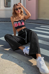 Loose High Waist Chain Straight Trousers