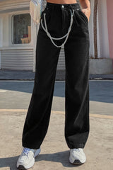 Loose High Waist Chain Straight Trousers
