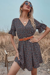 Loose V-neck Floral Dress