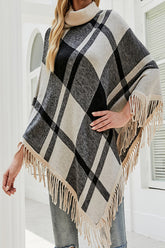 Plain High Neck Tassel Cloak Shawl