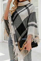 Plain High Neck Tassel Cloak Shawl