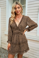 Open Back V-Neck Puff Sleeve Dress