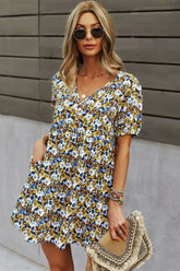 Printed V-Neck A-Line Dress