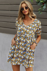Printed V-Neck A-Line Dress