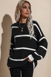 Round Neck Loose Striped Knit Pullover