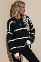 Round Neck Loose Striped Knit Pullover