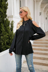 Round Neck Puff Sleeve Single-Breasted Shirt