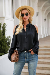 Round Neck Puff Sleeve Single-Breasted Shirt