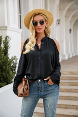 Round Neck Puff Sleeve Single-Breasted Shirt