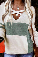 Cross Plaid V-Neck Knit Sweater