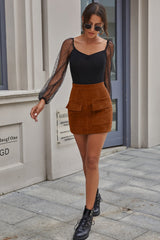 Pocket Corduroy Hip A-line Skirt